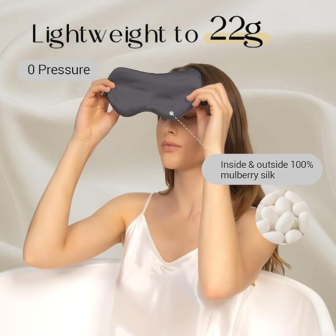 ZIMASILK Adjustable 100% 22 Momme Mulberry Silk Sleep Mask for Sleeping, Filled with Premium Mulberry Silk, Softest & Breathable Eye Sleeping Mask (Blackish Grey) - Bloomnest