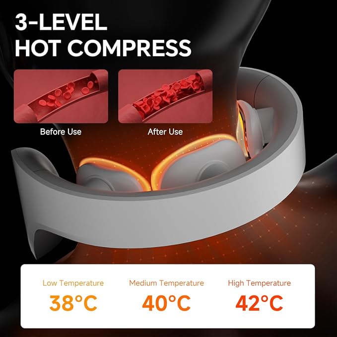 Neck Massager with Heat - Deep Tissue Pain Relief, Promote Muscle Relaxation, 3 Heat Settings, 4 Modes &15 intensities, Ergonomic Design, Gifts for Men Women