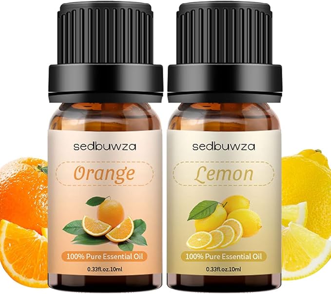 Sedbuwza Lemon Orange Essential Oil Set, Lemon Fragrance Oil Orange Scent Oil Set for Diffuser, Aromatherapy, Massage, Soap, Candle Making 2 x 10 ml Sedbuwza