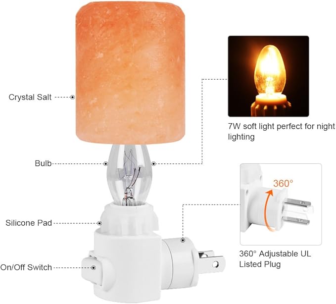 Syntus 2 Pack Himalayan Salt Lamp Natural Crystal Salt Light Glow Hand Carved Night Lights Wall Light, UL Listed Plug for Lighting, Decoration and Air Purifying - Bloomnest