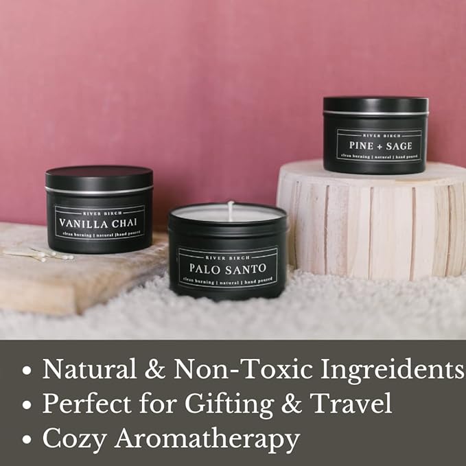 River Birch Candles Vanilla Chai Scented Candle | Premium, All-Natural, Non-Toxic, Soy Candles | 8 oz. Matte Black Tin Travel Candle | Cozy Relaxing Gifts for Home - Bloomnest