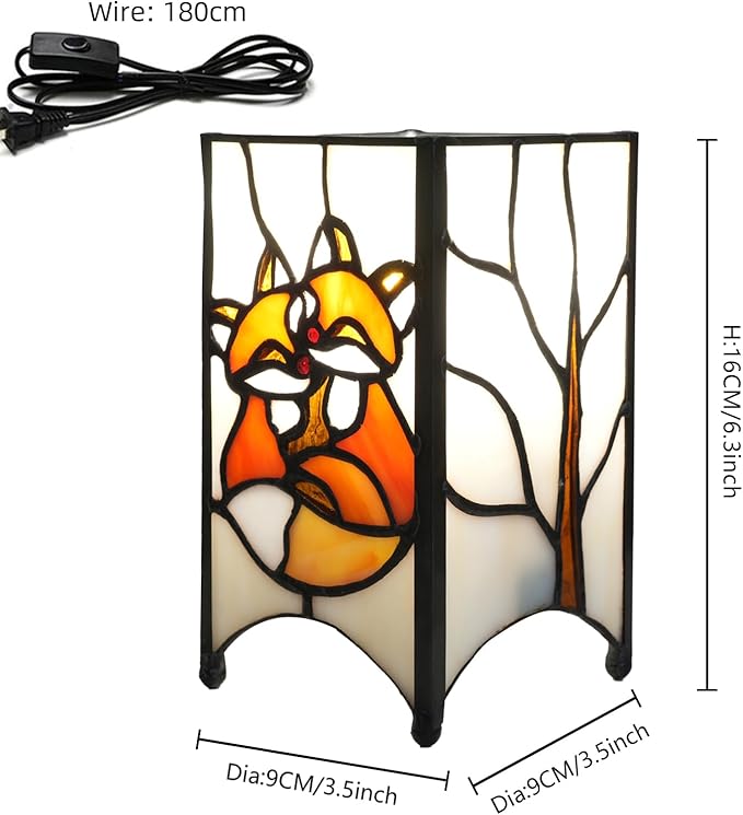 Tiffany Lamp Orange Stained Glass Table Lamp Small Foxes Animal Night Light Mini Retro Bedside Table Light for Home Decor Boys Girls Christmas Halloween Gifts - Bloomnest