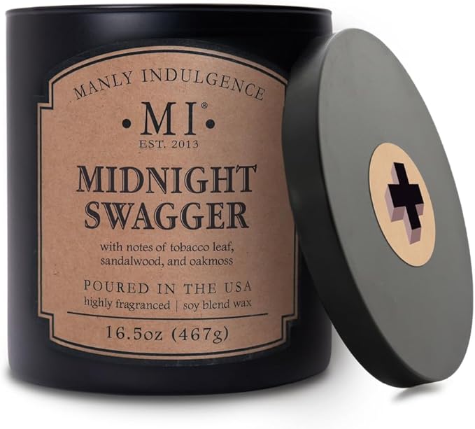 Manly Indulgence Midnight Swagger Scented Candles for Men, 2 Wick, 16.5 oz, Premium Soy Blend Wax, 60H Burn, Candles for Home Scented - Made in The USA - Bloomnest