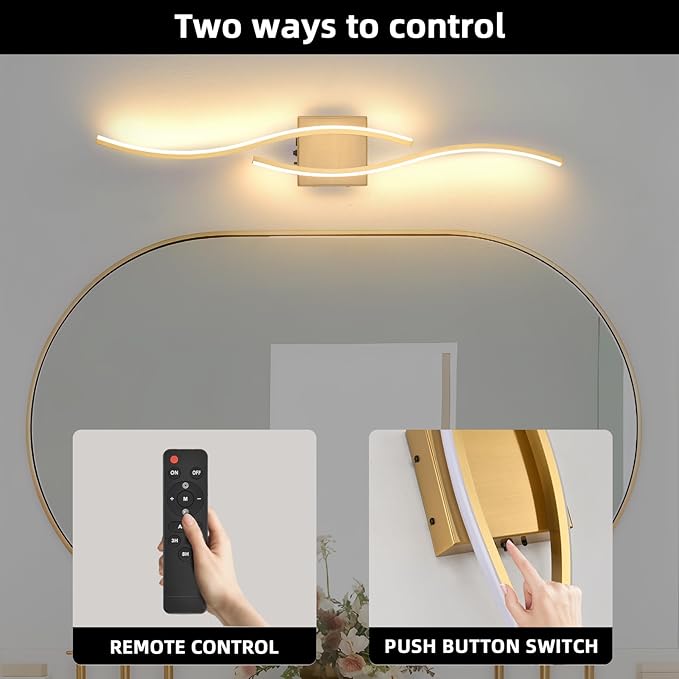 Battery Powered Wall Sconces Set of 2, Gold 31.4" LED Dimmable Wall Sconce with Remote Control/Timer/Memory, USB Rechargeable Wall Lights for Living Room, Bedroom, Hallway Wireless scones Lighting - Bloomnest