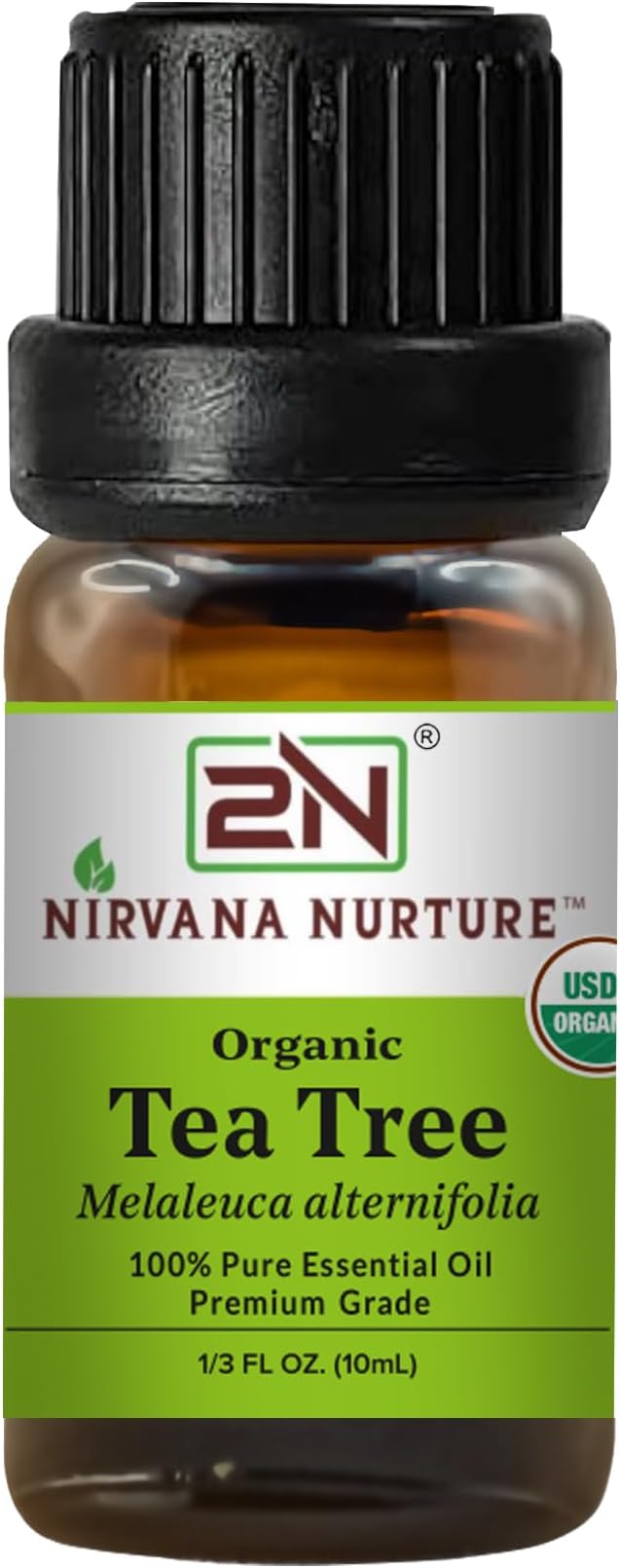 Tea Tree Essential Oil, USDA Certified Organic, 100% Pure Undiluted, Aromatherapy Oil for Diffuser, Hair & Skin Care NirvanaNurture