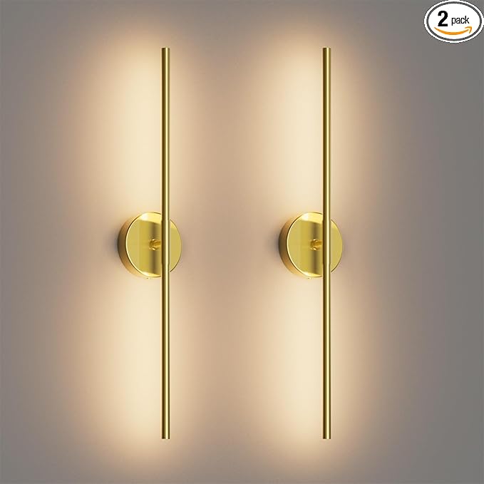 28In Gold Wall Sconce Set of Two,Modern Hardwired Bathroom Wall Sconces Vantiy Light 3000K LED 360° Rotatable for Bedroom Bathroom Living Room (2 Pack) - Bloomnest