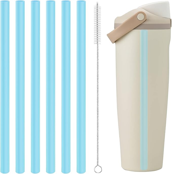 Replacement Straws Compatible with Owala Water Bottle Freepsip,Flip 24 oz - 6 Pack Replacement Parts For Owala Tumbler 32 Oz -Accessories Set Include 6 BPA-FREE Straws and 1 Cleaning Brush, Blue Bubrike