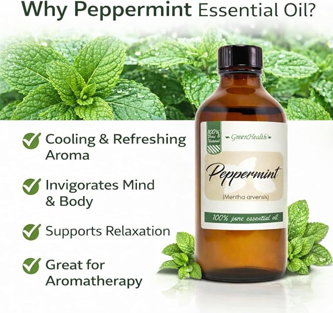 Peppermint Essential Oil - 4 fl oz - 100% Pure Essential Oil - GreenHealth Greenals