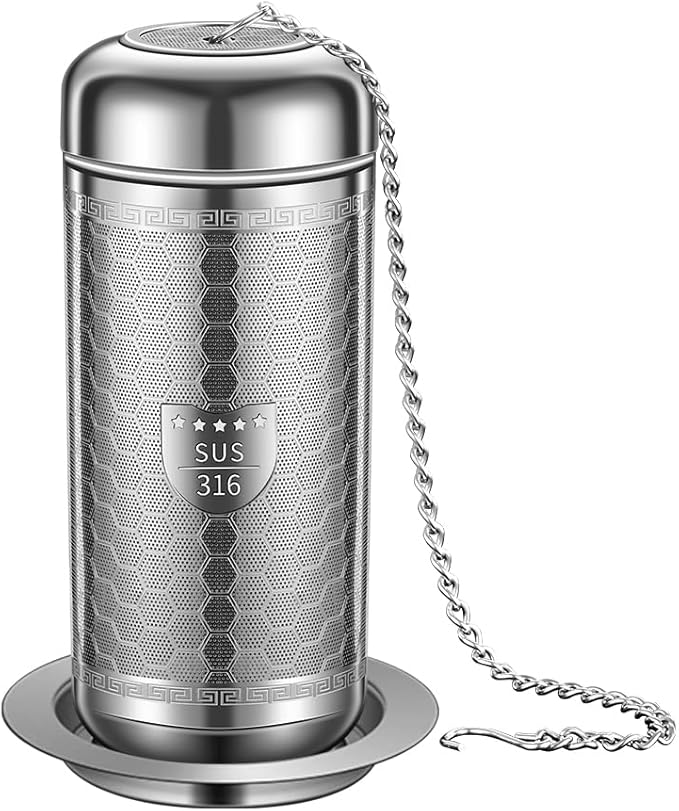 Tea Strainers for Loose Tea, Extra Fine Mesh Tea Infuser, 316 Stainless Steel & Updated Slim Threaded Lid, Loose Leaf Tea Steeper for Black Tea, Rooibos, etc (1 Pack - Large) - Bloomnest