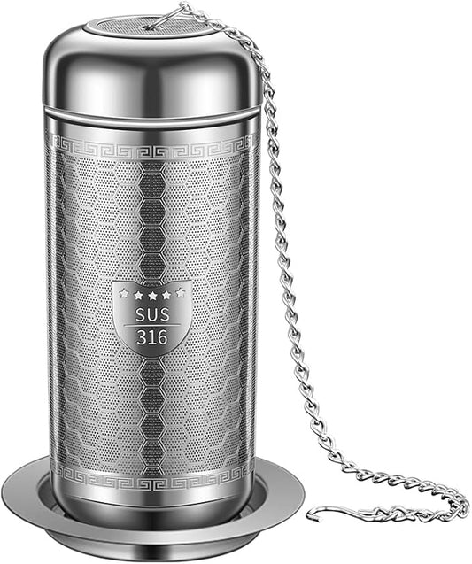 Tea Strainers for Loose Tea, Extra Fine Mesh Tea Infuser, 316 Stainless Steel & Updated Slim Threaded Lid, Loose Leaf Tea Steeper for Black Tea, Rooibos, etc (1 Pack - Large) - Bloomnest