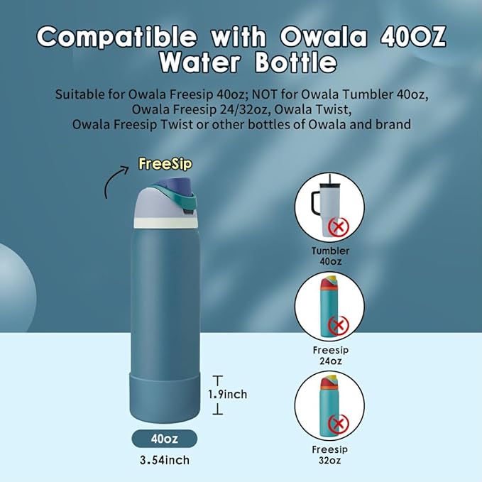 2PCS Silicone Water Bottle Boot, Compatible with Owala 24oz 32oz 40oz, Protective Anti-Scratch & Anti-Dent No Noise Sleeve Cover for FreeSip/Twist/Flip Water Bottles (Denim, 40oz) BKBY
