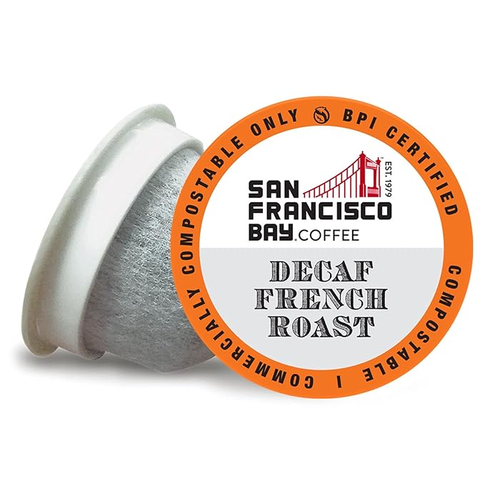 San Francisco Bay Compostable Coffee Pods - DECAF French Roast (80 Ct) K Cup Compatible including Keurig 2.0, Dark Roast, Swiss Water Processed - Bloomnest