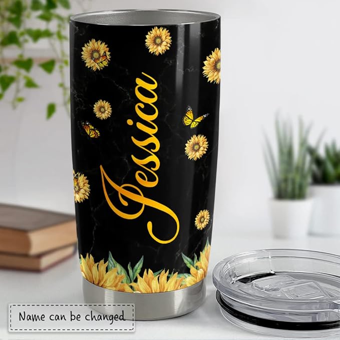 Personalized Skull Sunflower Tumbler Custom Name 20oz 30oz Tumblers with Lid Gift for Women Friends Skull Lovers Birthday Christmas - Bloomnest