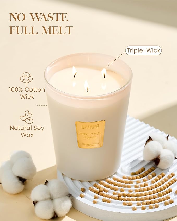 M&SENSE Puffy Cloud Dream Scented Candle, 35oz Extra Large 3 Wick Natural Soy Wax, 150 Hours Long Lasting Slow Burning, Candles Gift for Fall Winter Festival Housewarming Home Decor - Bloomnest