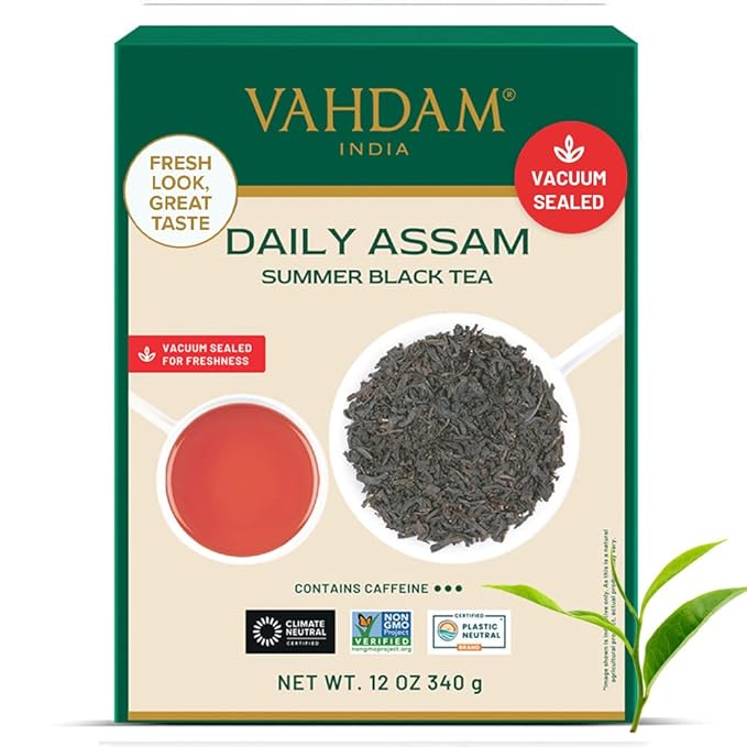 VAHDAM, Assam Black Tea Leaves (340g/12oz) 170+ Servings | High Caffeine, Non GMO, Gluten Free | STRONG, MALTY & RICH | Pure Unblended Single Origin Black Loose Leaf Tea | Vacuum Sealed - Bloomnest