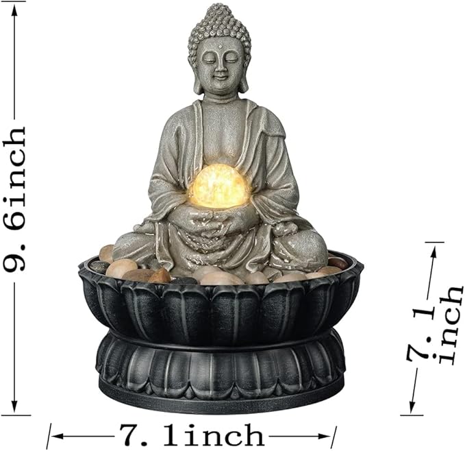 Kalona Tabletop Buddha Waterfall Fountain, Meditating Buddha Zen Fountain with LED Glass Orb, Relaxing Desk Water Feature for Home Office Decor(21127B) - Bloomnest