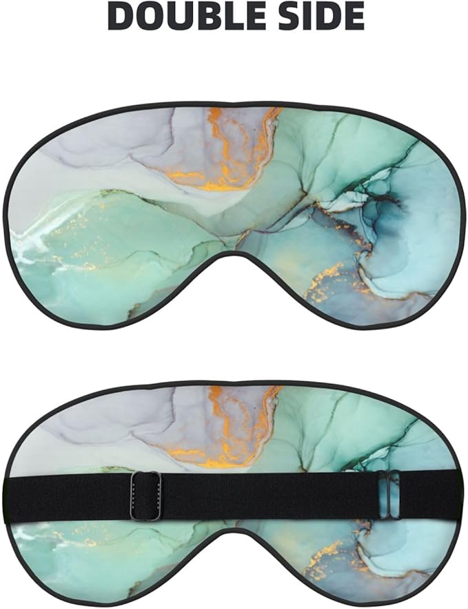 Sleep Eye Mask Marble Turquoise Gold Ink Sleep Mask for Women Men Comfortable Eye Mask with Adjustable Strap Soft Eye Cover Blindfold for Travel Yoga Nap Shift Work - Bloomnest