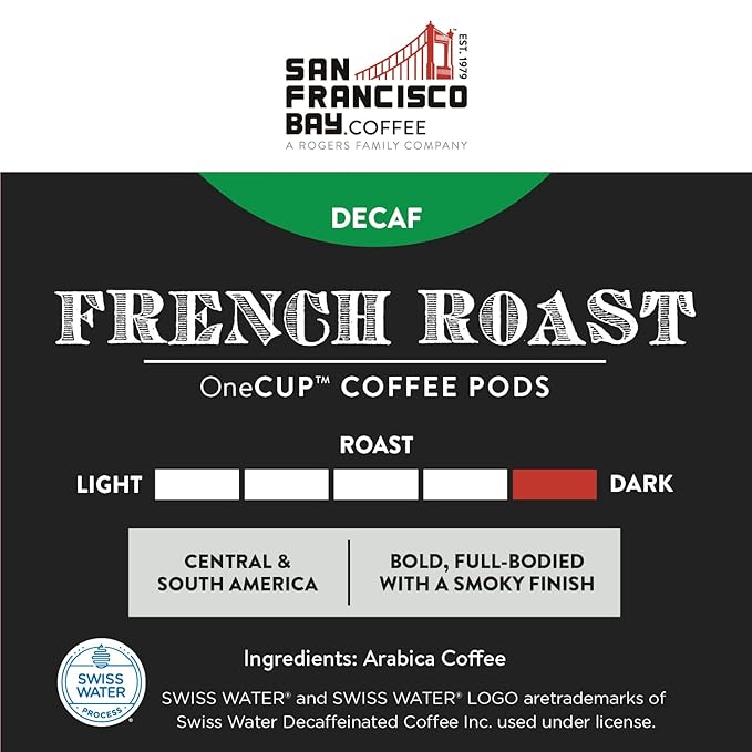 San Francisco Bay Compostable Coffee Pods - DECAF French Roast (80 Ct) K Cup Compatible including Keurig 2.0, Dark Roast, Swiss Water Processed - Bloomnest