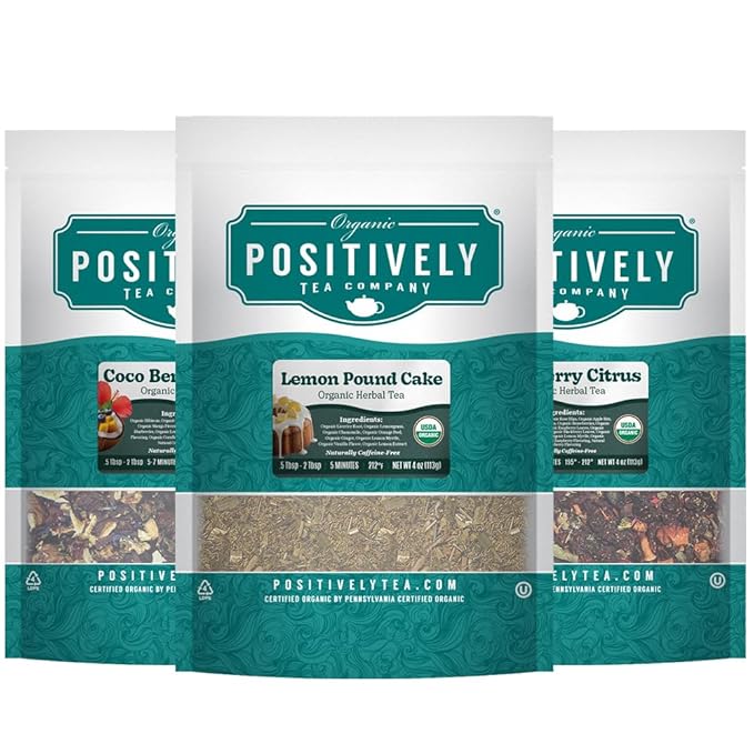 Organic Positively Tea Company, Herbal Tea Sampler, Loose Leaf, 4 Ounce, 3 Pack - Bloomnest