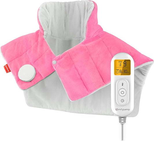 Comfytemp Heating Pad for Neck and Shoulders and Back, 2.6lb Weighted Electric Heat Pad FSA Eligible, Large HSA Heated Wrap, 9 Heat Settings & 11 Timer, Birthday Gifts for Women Men Mom Dad, Pink - Bloomnest