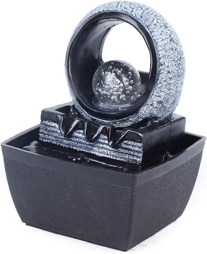 Indoor Waterfall Tabletop Fountain, Rockery Water Fountains Tabletop Decoration Relaxation with LED Light, Rockery Fountain with Ball for Home and Office Bedroom Decoration