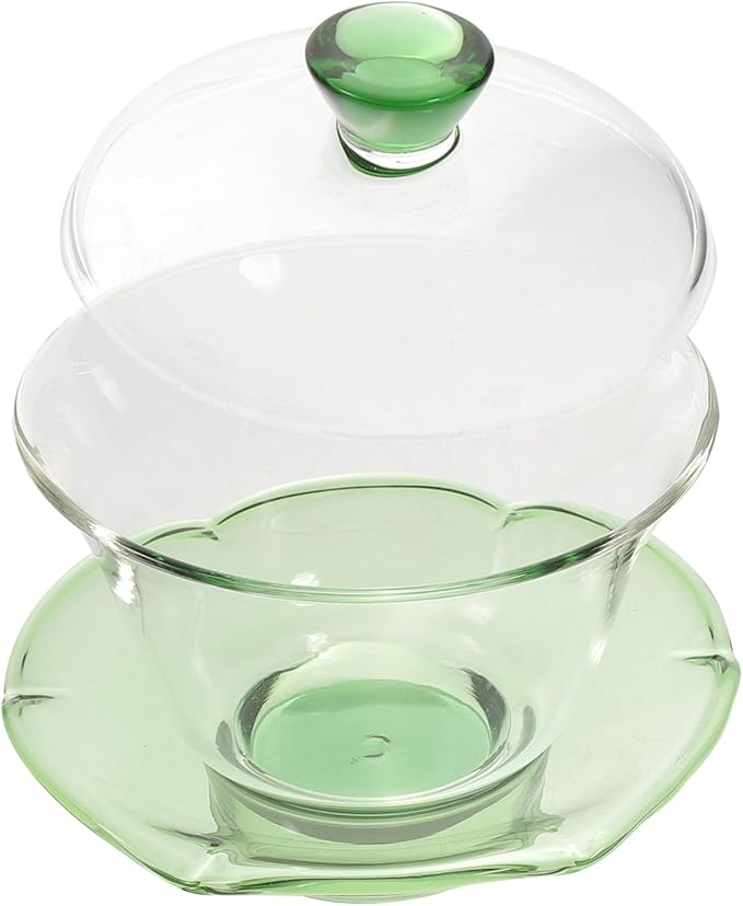 Zerodeko Glass Chinese Tea Bowl with Lid Decorative Tureen Teacup for Brewing Scented and Green Tea Easy-clean Transparent for Home - Bloomnest