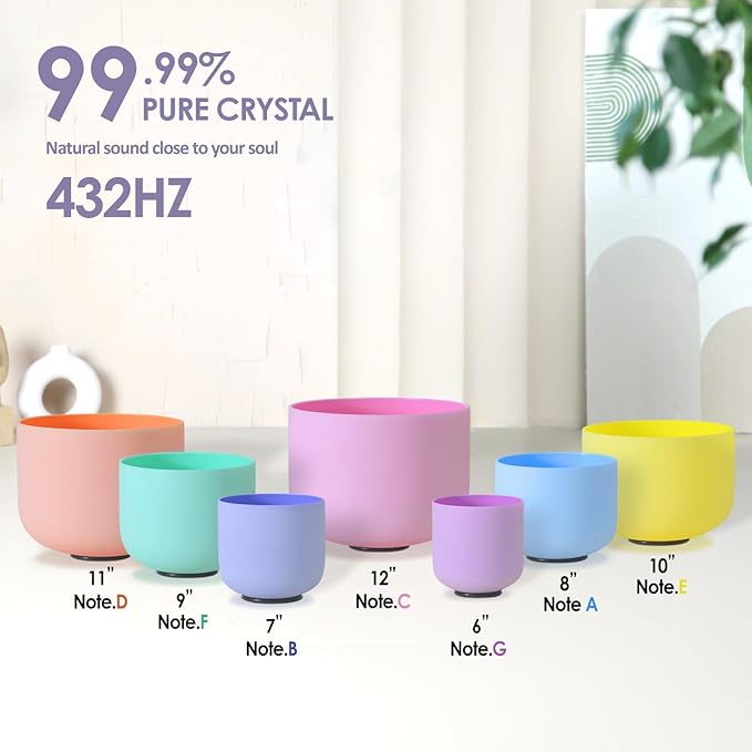 432 Hz Macaron Artist Pastel Collections 6-12 Inch Crystal Singing Bowl Set With Carrier Bag For Chakra Healing Meditation - Bloomnest