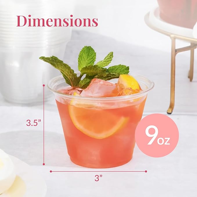 Prestee 50-Pack Clear Plastic Party Cups - 9 oz Clear Plastic Cups for Cold Beverages, Cocktails, Smoothies, Wine, and Desserts - Durable Disposable PET Cups for Gatherings, Events, and Catering - Bloomnest