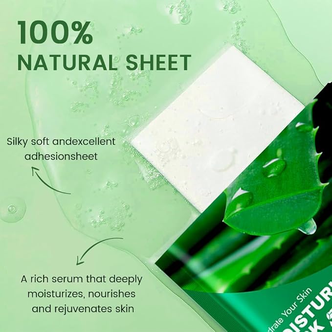 8 Pack Aloe Face Sheet Mask Skincare,Hydrating Face Mask For Sensitive Skin,Moisturize,Soothing,Nourish for All Skin Types,Natural Spa Party Facial Mask Skincare Set for Women Men Girls - Bloomnest