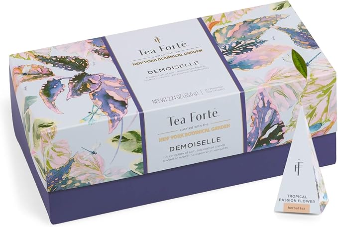 Tea Forte Demoiselle Premium Tea Presentation Box Tea Gift Sampler, 20 Count, 2 of Each Variety Individually Wrapped Handcrafted Pyramid Infuser Bags - Bloomnest