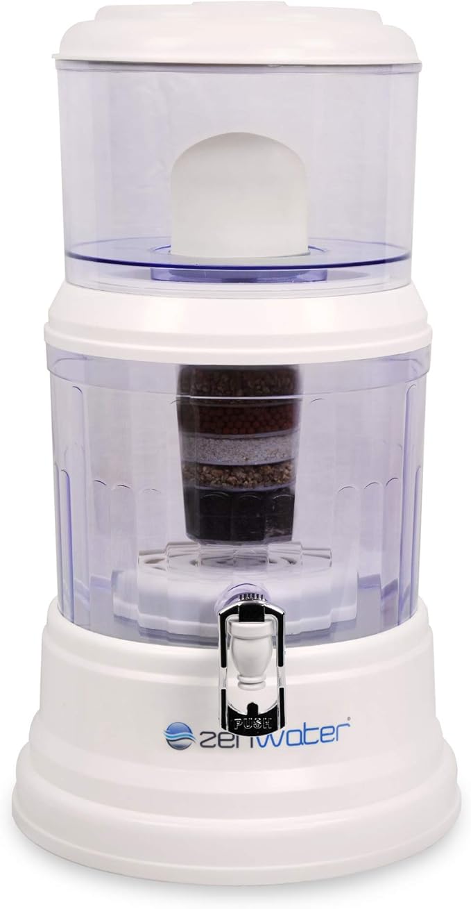 ZENWATER 4-Gallon Countertop Gravity Water Filter System - Portable Alkaline Filtration System - Enjoy Clean and Mineral-Rich Hydration at Home, Office, or Travel - Bloomnest