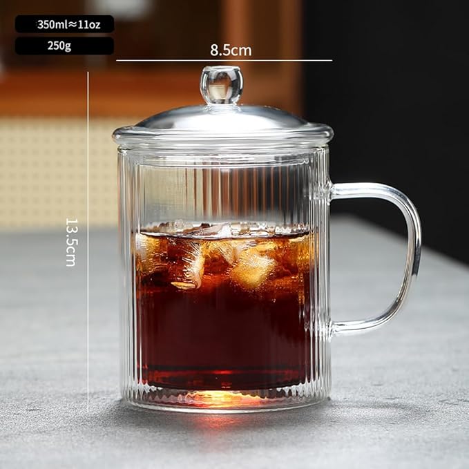 11OZ Double Walled Coffee Mugs Glass with Lid Handles,Cups for Latte,Hot Tea,Cappuccino, Mocha,Cocoa,Hot & Cold Beverages Glasses Heat Resistant Coffee Cups(CLEAR) - Bloomnest