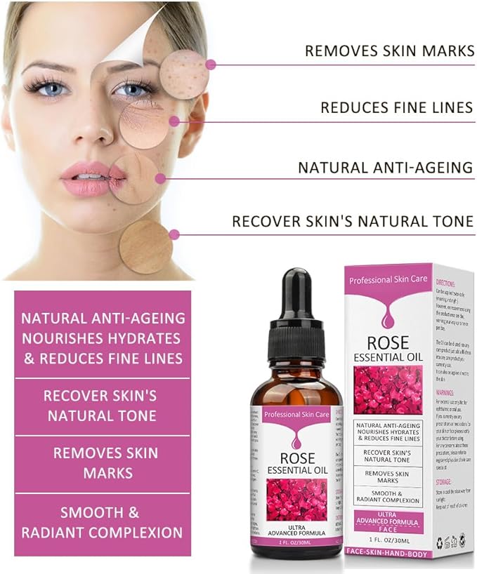 Rose Essential Oil, Face Moisturizer Oil, Face Essential Oils for Women, Rose Oil for Face, Skin Care, 1 FL.OZ (30ml) - Bloomnest