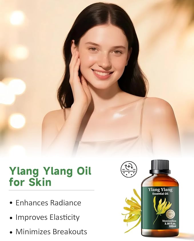 Mumianhua 100% Pure Ylang Ylang Essential Oil Natural Ylang Ylang Oil for Diffuser, Perfumes, Aromatherapy, DIY,Skin, Hair, Candle, Soap Making 3.38 Fl Oz - Bloomnest