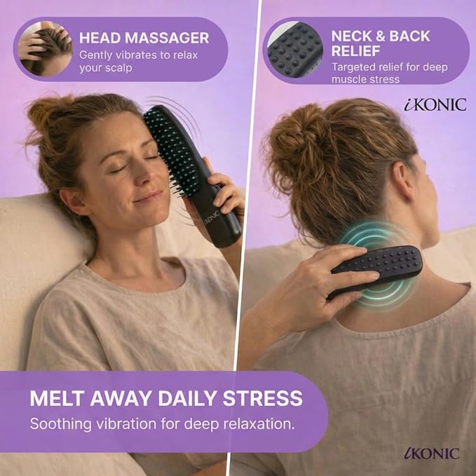 IKONIC 3-in-1 Electric Scalp Massager for Hair Growth -Vibrating Head Massager Brush for Stimulation and Circulation, Use as Exfoliator, Scrub, Hair Detangle, Massage Gift for Men and Women iKonicPrecisionStylingTools