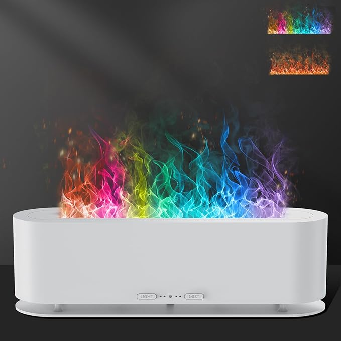 2025 Upgraded Flame Fire Diffuser Humidifier, 7 Colors Changing Oil Diffuser, Ultra-Quiet Aroma Essential Oils Aromatherapy Diffusers for Large Room, Bedroom, Office(200ml Auto Off,Timeable,12Hrs) - Bloomnest