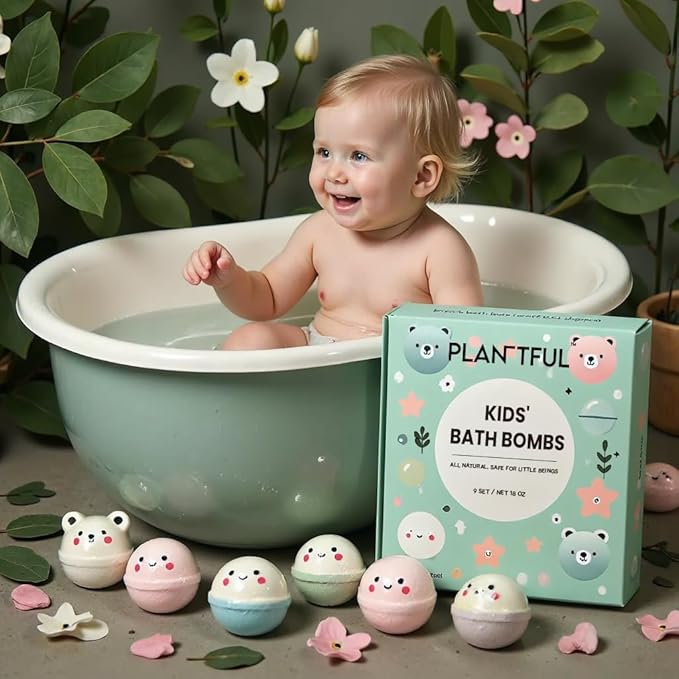 Plantful™ Natural Bath Bomb for Kids, Non-Toxic, Bubble podz, Fluffy Foam soap, Holiday Gifts, Bubble Bath Fizzy for Girls Boys, 9 Pack, Toddler, Pure Essential Oil - Bloomnest