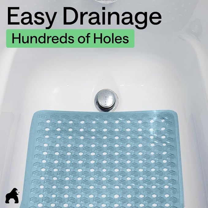 GORILLA GRIP Patented Bath Tub Shower Mat, Machine Washable Bathtub Floor Liner Mats, Suction Cups and Drain Holes to Keep Tubs Clean, Soft on Feet, Bathroom Essentials, 35x16 Inch, Clear Blue - Bloomnest