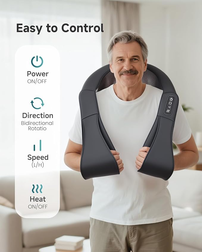 Snailax Shiatsu Neck and Back Massager with Heat, Neck and Shoulder Massager, Deep Kneading Electric Massage Pillow for Shoulder, Back, Leg Muscle for Home & Office, Gifts for Dad