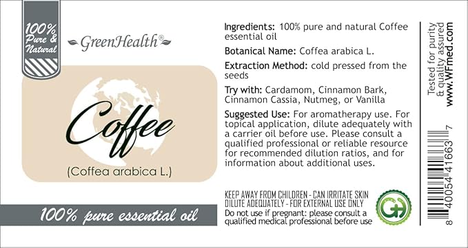 5 ml - Coffee Essential Oil (100% Pure & Uncut) - Amber Glass Bottle w/Euro Dropper - Greenhealth