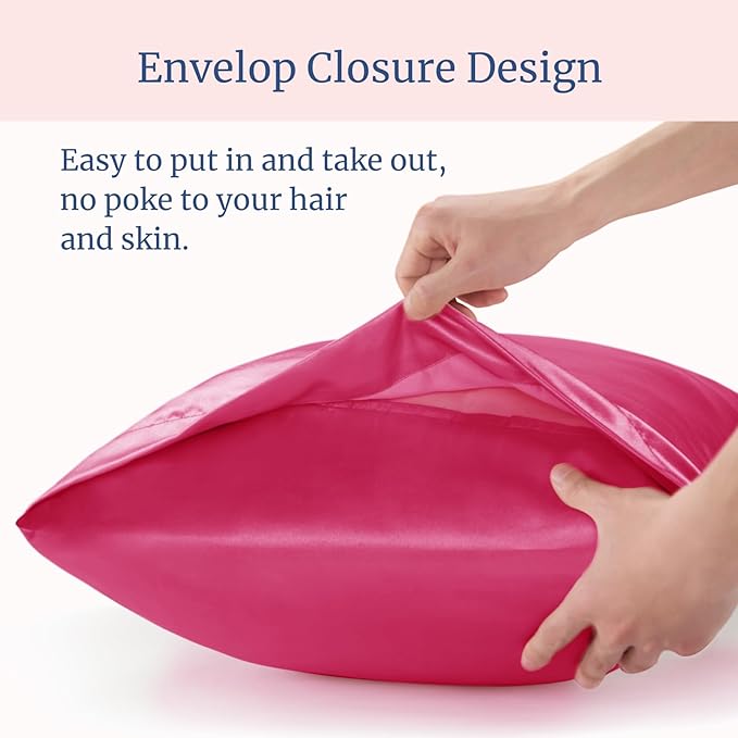 BEDELITE Satin Pillowcase for Hair and Skin, Super Soft and Cooling Similar to Silk Pillow Cases 2 Pack with Envelope Closure, Gift for Women Men(20"x36" King Size, Hot Pink) - Bloomnest