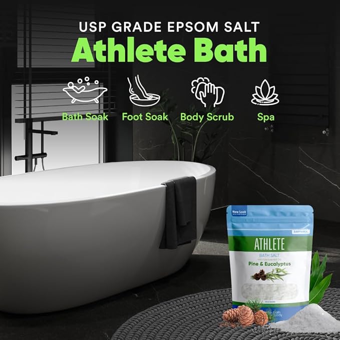 Athlete Bath Salt 32 Ounces Epsom Salt with Natural Lavender, Pine, Peppermint and Eucalyptus Essential Oils Plus Vitamin C in BPA Free Pouch with Easy Press-Lock Seal - Bloomnest