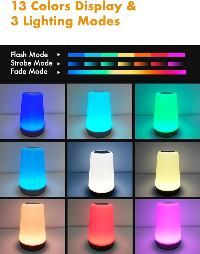 TLAOTNIY Baby Night Light, Dimmable Touch Lamp for Nursery, Portable Rechargeable Bedside Table Lamp for Bedroom, 13 RGB Colors 5 Brightness, Night Lamp for Kids Living Room Bathroom Hallway (D-2pack) - Bloomnest