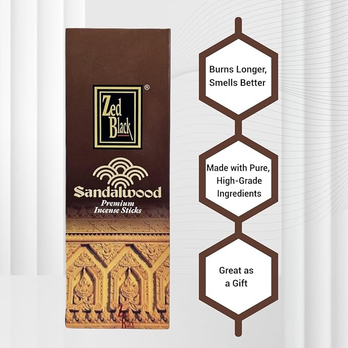 Zed Black Sandalwood Incense – 20 Hand Rolled Sticks | Premium Aromatherapy Incense for Relaxation, Meditation, Prayer & Spiritual Rituals.