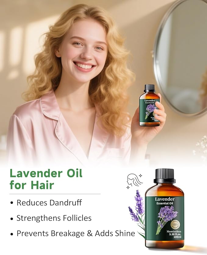 Pure Lavender Essential Oil, Mumianhua Natural Lavender Oil for Reed Diffuser, Laundry, Skin, Hair, Soap, Candles Making, Relaxation,Calming Rituals, Evening Wind-Down, Outdoor Fresh Air 3.38 Fl Oz - Bloomnest