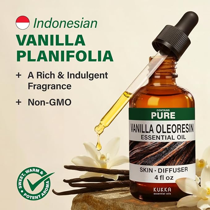 KUKKA Vanilla Essential Oils - 4 Fl Oz - for Hair, Skin, Diffuser, Aromatherapy & DIY Soap Making Scent - Bloomnest