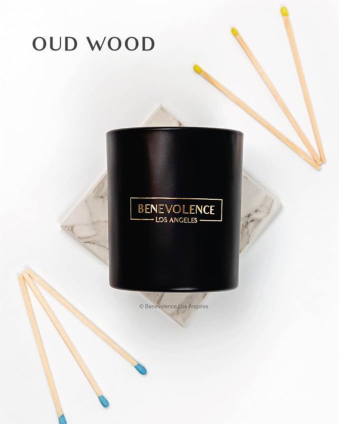Benevolence LA Oud Wood Christmas Scented Candles | Soy Candles, Black Candle for Home | Holiday Candle Gifts for Women and Men | Home Fragrance | Aromatherapy | 8oz, 45 Hour Burn - Bloomnest