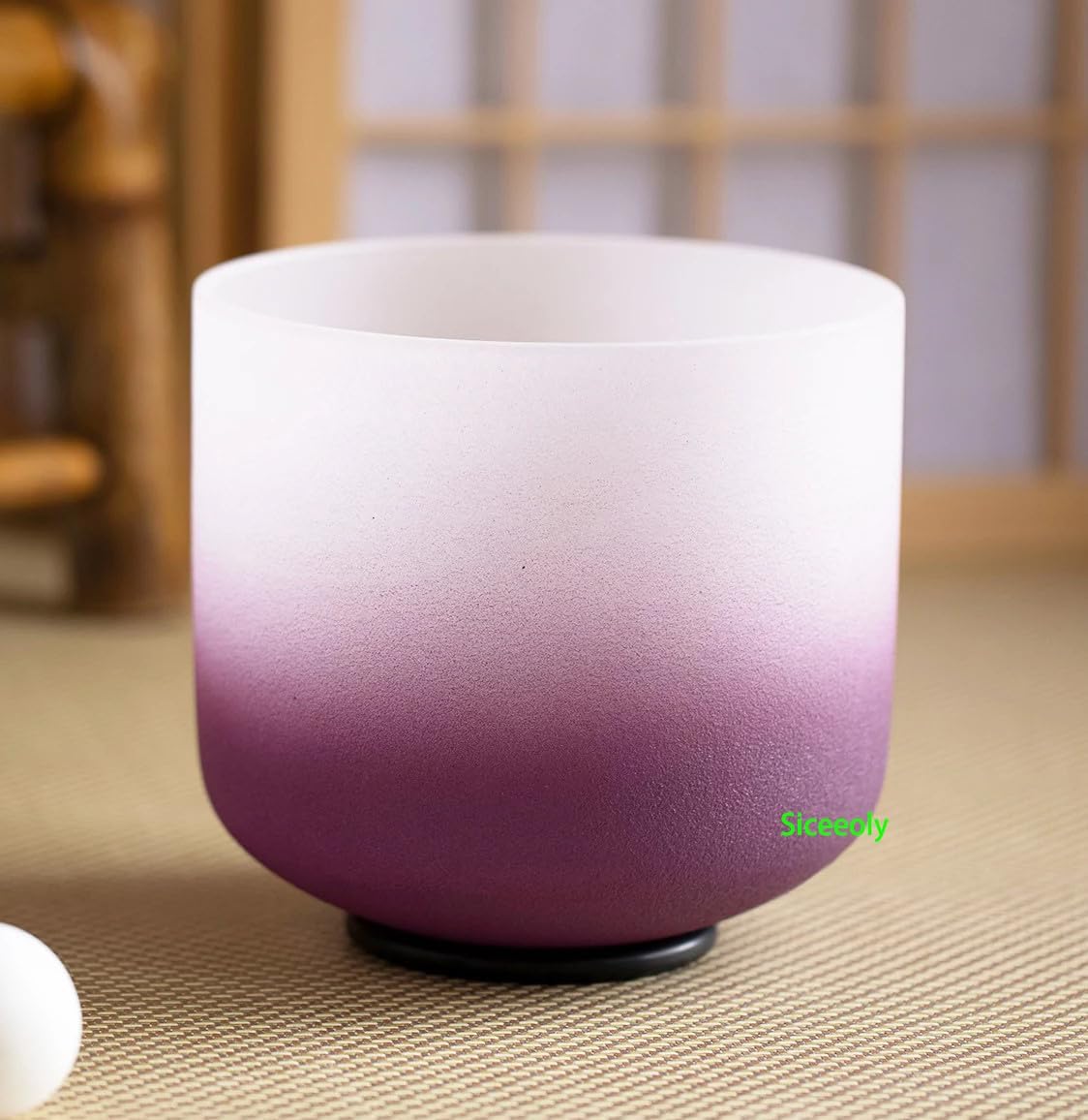 Singing Bowl 7 inch B Note 432Hz Purple Color Crown Chakra Quartz Frosted Crystal Meditation Bowl with Carrying Case Suede Mallet and O-ring