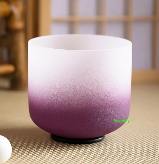 Singing Bowl 7 inch B Note 432Hz Purple Color Crown Chakra Quartz Frosted Crystal Meditation Bowl with Carrying Case Suede Mallet and O-ring - Bloomnest