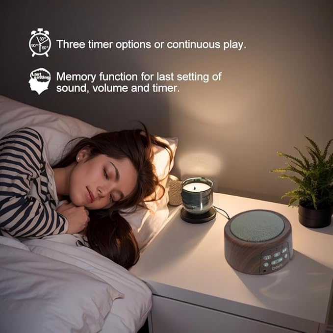 White Noise Machine - Sleep Sound Machine with Soothing Sounds Timer & Memory Function for Sleeping & Relaxation, Sleep Therapy for Kid, Adult, Nursery, Home, Office, Travel. Brown Wood Grain